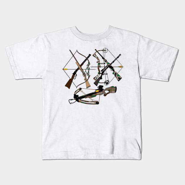 Hunting, illustration, archery, weapons, hunter toys Kids T-Shirt by sandyo2ly